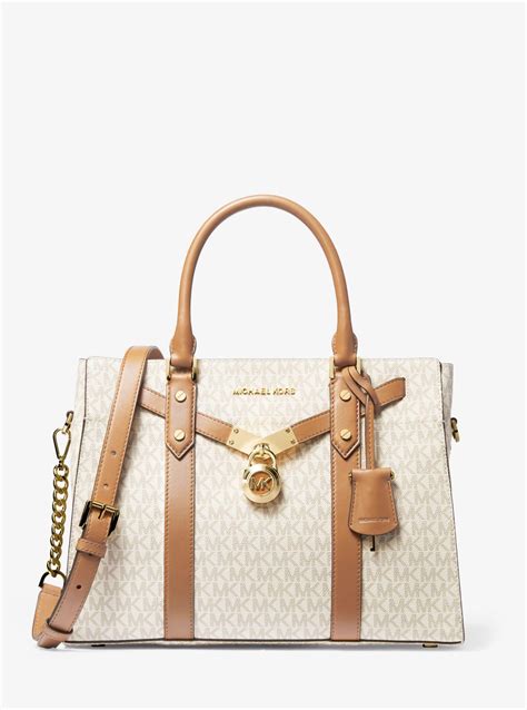 michael kors large hamilton butterscotch|Nouveau Hamilton Large Logo and Leather Satchel .